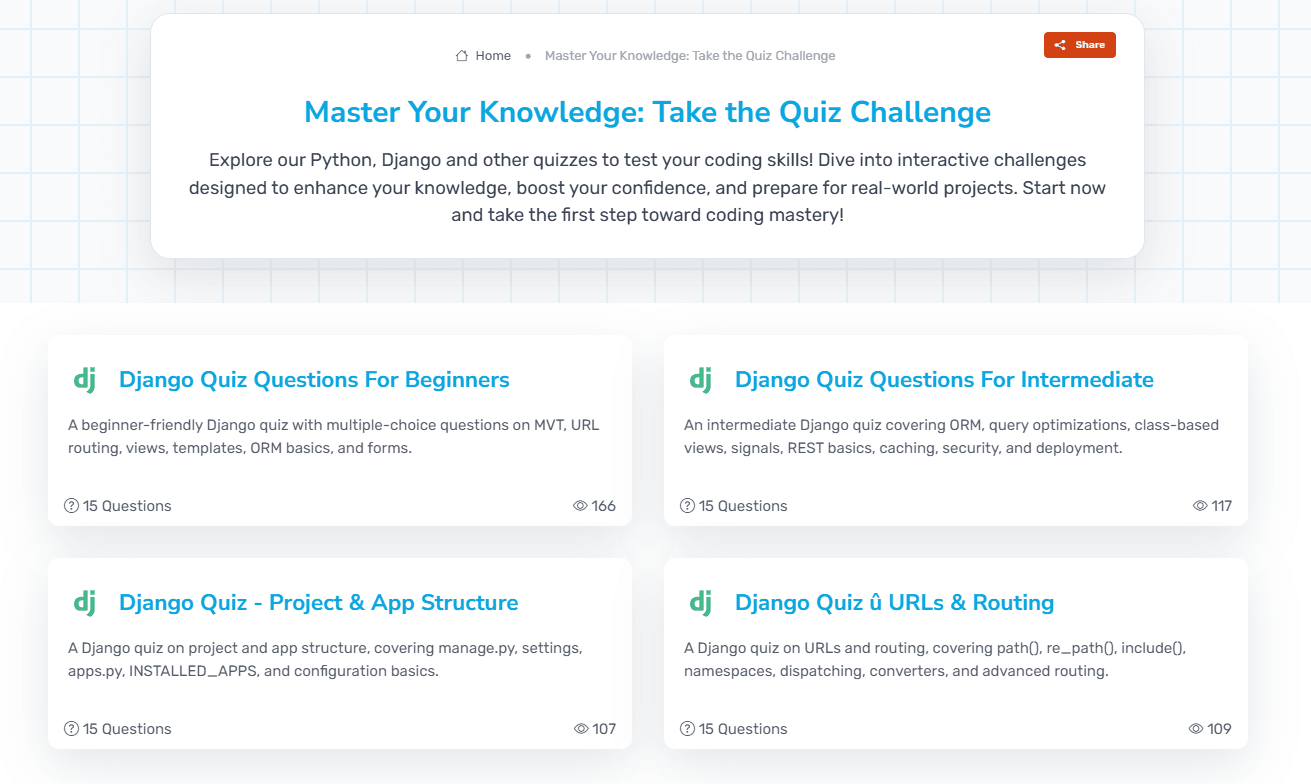 Quizzes Page