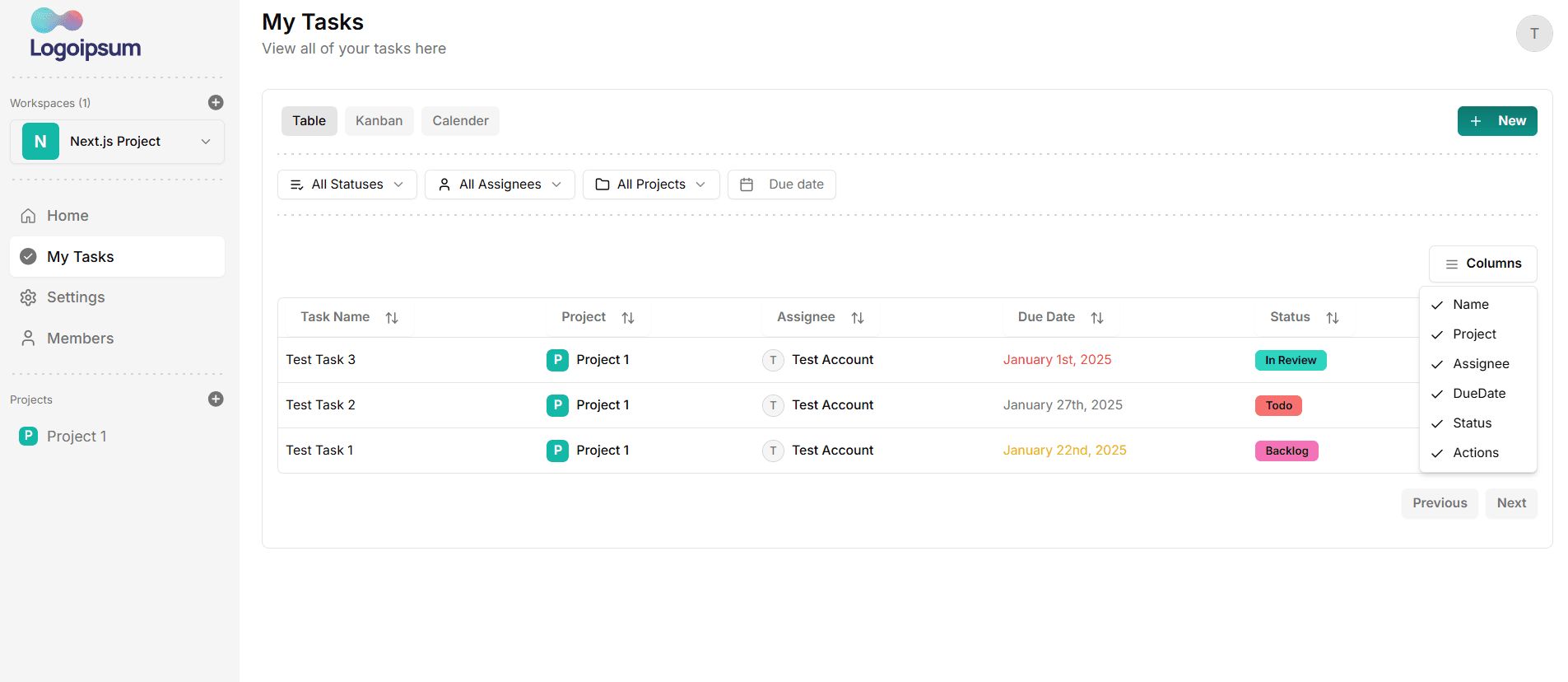 Task Screen